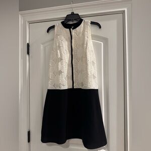 Black and White Lace Panel Sleeveless Dress